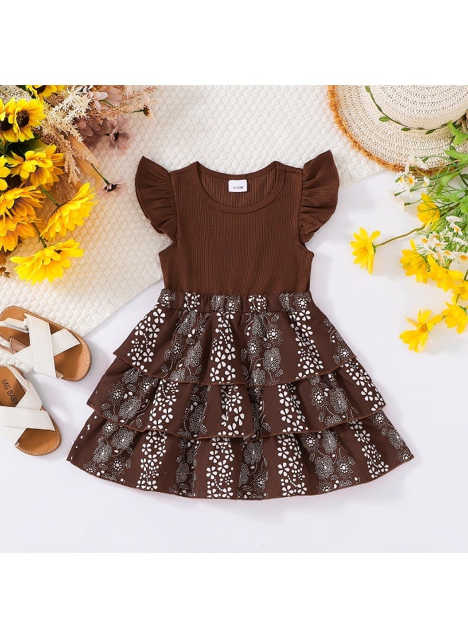 2025 Summer New Girls' Sweet Princess Dress, Strappy Print Dress for Toddlers & Kids